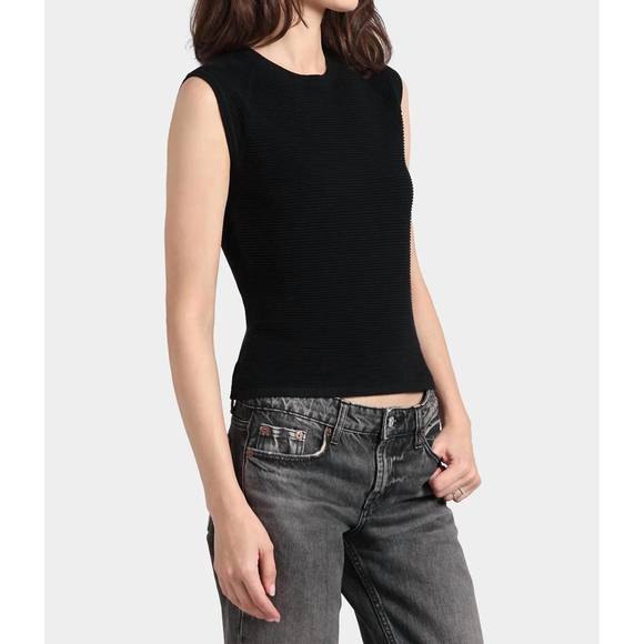 NEW MINNIE ROSE cotton cashmere ottoman rib top in black - Picture 2 of 3